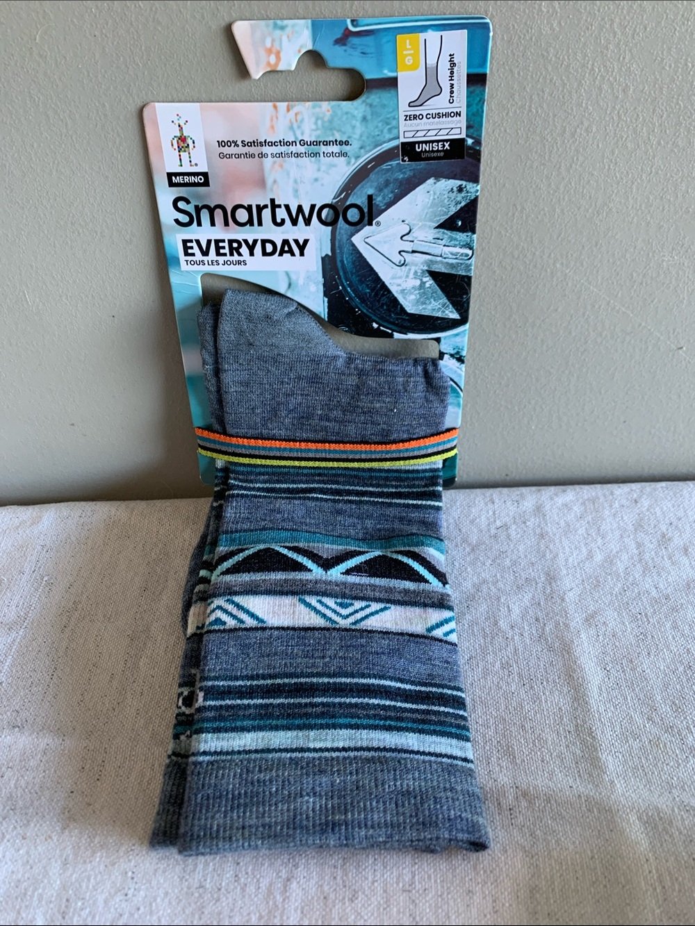 Smartwool unisex Grey Patterned Crew Socks with Teal & Orange Accents